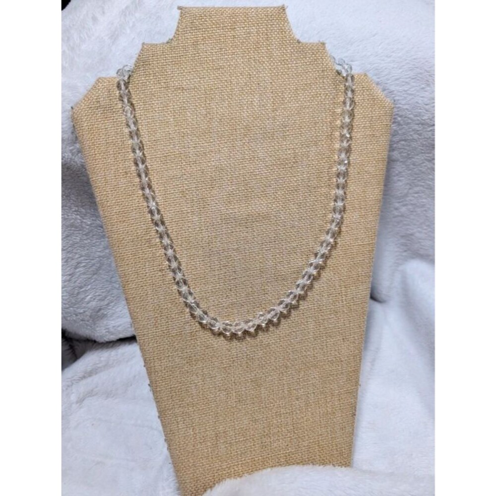 Vintage Faceted Clear Crystal Bead Strand Necklace Sparkling Glass